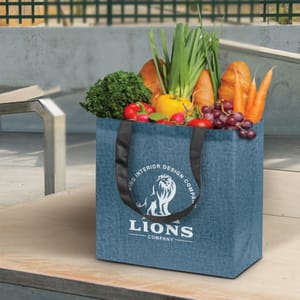 custom tote bag with logo loaded with vegetables