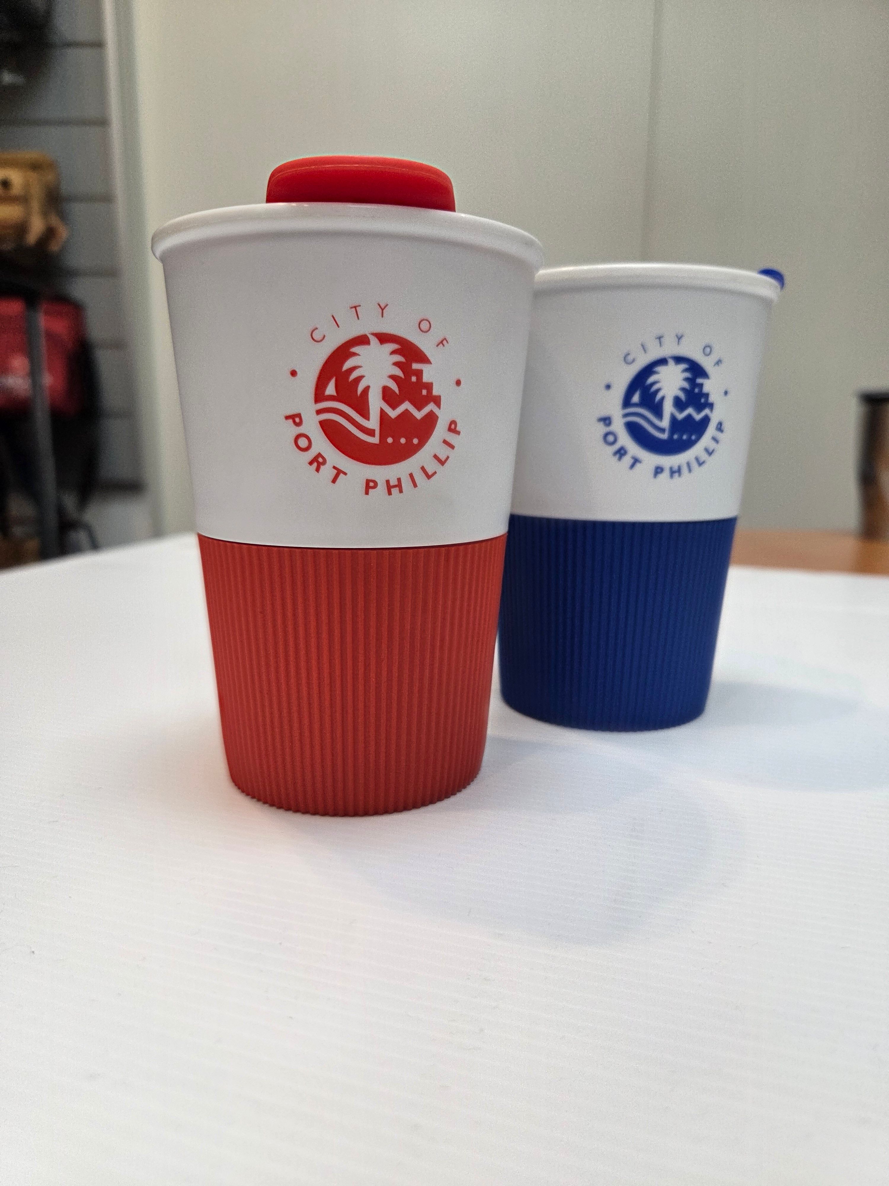 red and blue reusable cups
