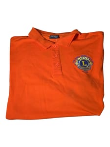 orange branded polo with logo
