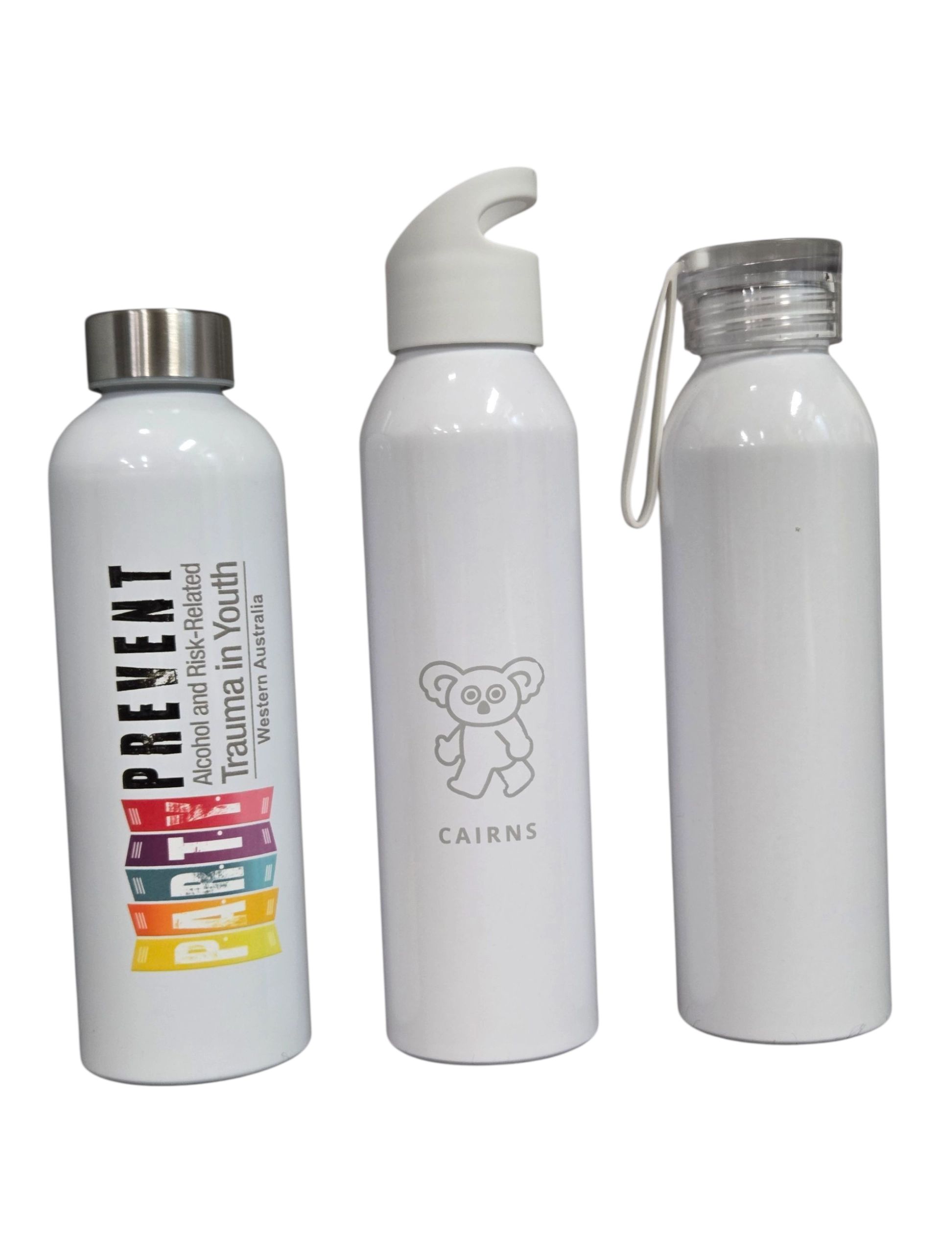 white drink bottles in a white background