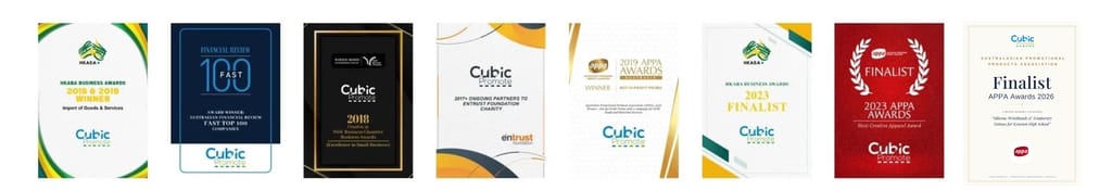 Cubic Promote award certificates including Awards