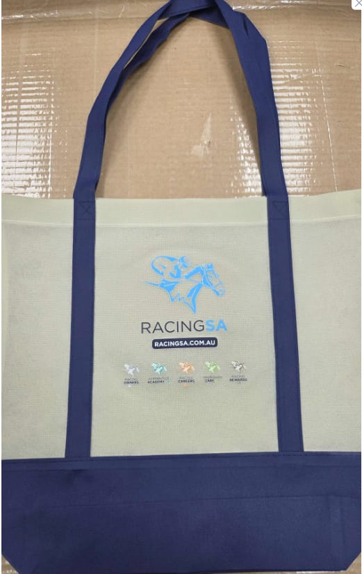 Custom two-tone tote bags produced for Racing SA